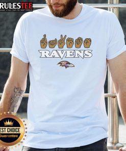 Official Baltimore Ravens Football Homage Youth Love Sign Hand Signals T-Shirt featuring vibrant team colors and graphics.