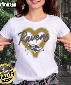 Official Baltimore Ravens Football Spray Heart Ladies Tee in purple, perfect for fans showing team spirit.