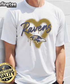 Official Baltimore Ravens Football Spray Heart T-Shirt featuring a vibrant design, perfect for fans and game day attire.