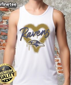 Official Baltimore Ravens Football Spray Heart Tank Top featuring a stylish design in team colors for fans and athletes.