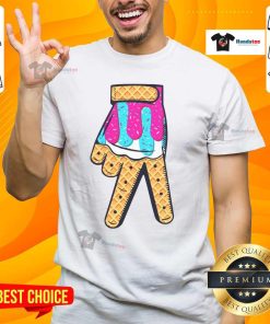 Official Baseball Ice Cream Drip Home Plate Hand Sign T-Shirt featuring a vibrant design for baseball and ice cream lovers.