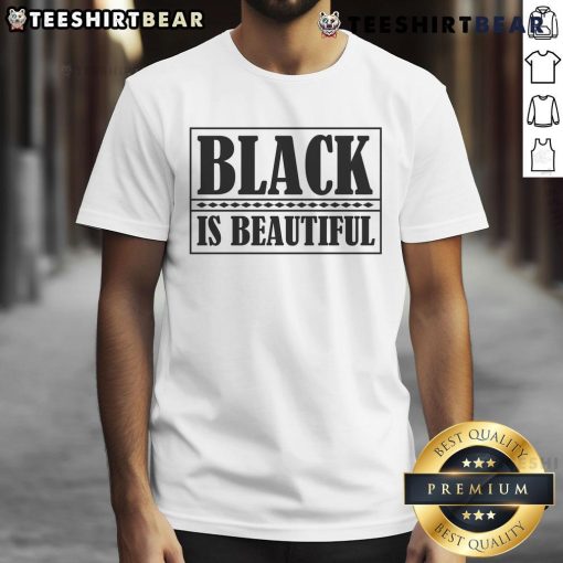 Official Black Is Beautiful T-Shirt featuring bold text design on a stylish black cotton fabric.