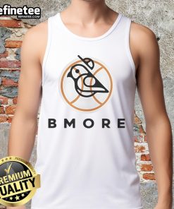 Alt Text: Official Bmore Bird Baltimore Orioles logo tank top featuring a vibrant orange and black design, perfect for fans.
