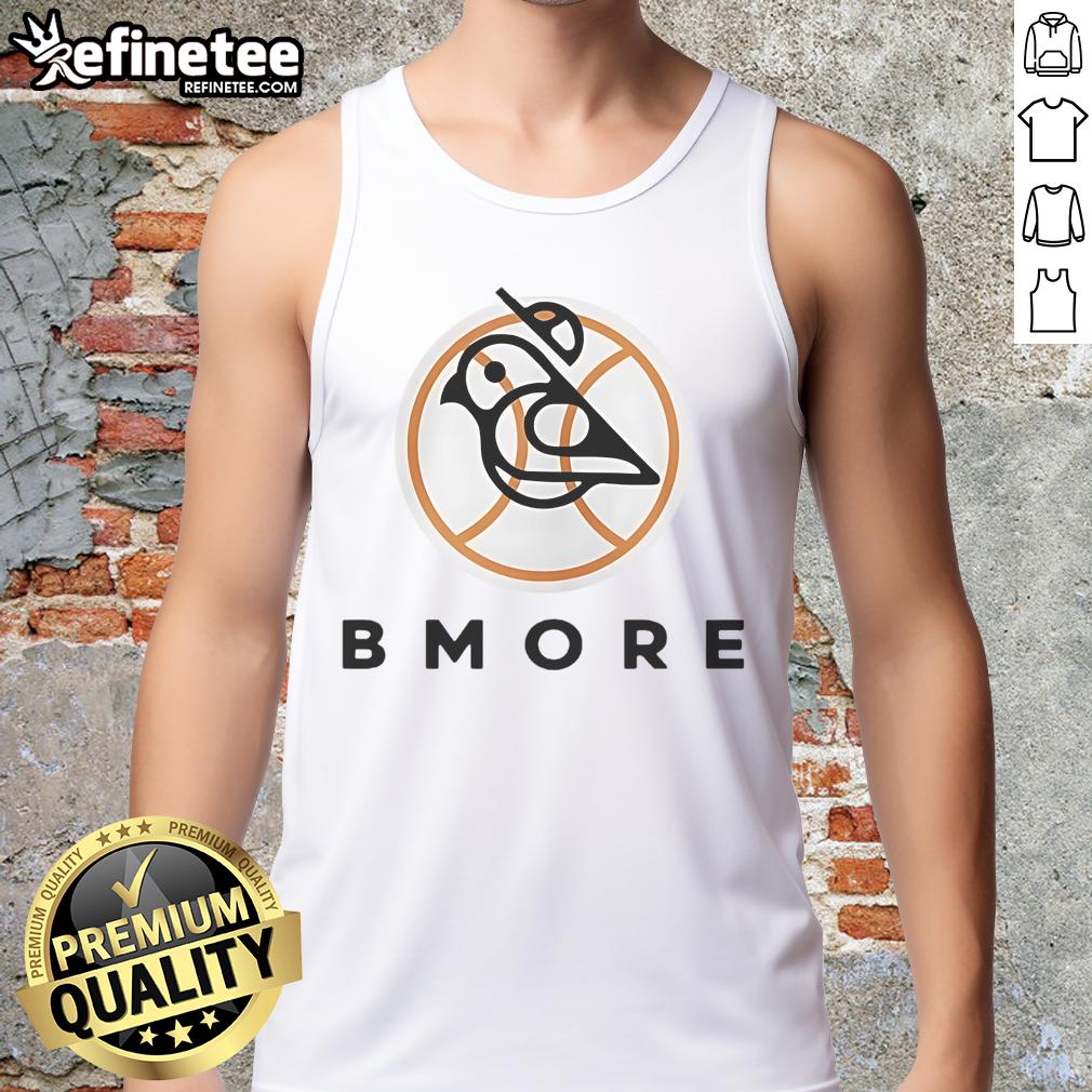 Official Bmore Bird Baltimore Orioles Logo Tank Top Alt Text: Official Bmore Bird Baltimore Orioles logo tank top featuring a vibrant orange and black design, perfect for fans.