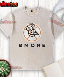 Alt Text: Official Bmore Bird Baltimore Orioles logo on a washed t-shirt, perfect for fans and casual wear.