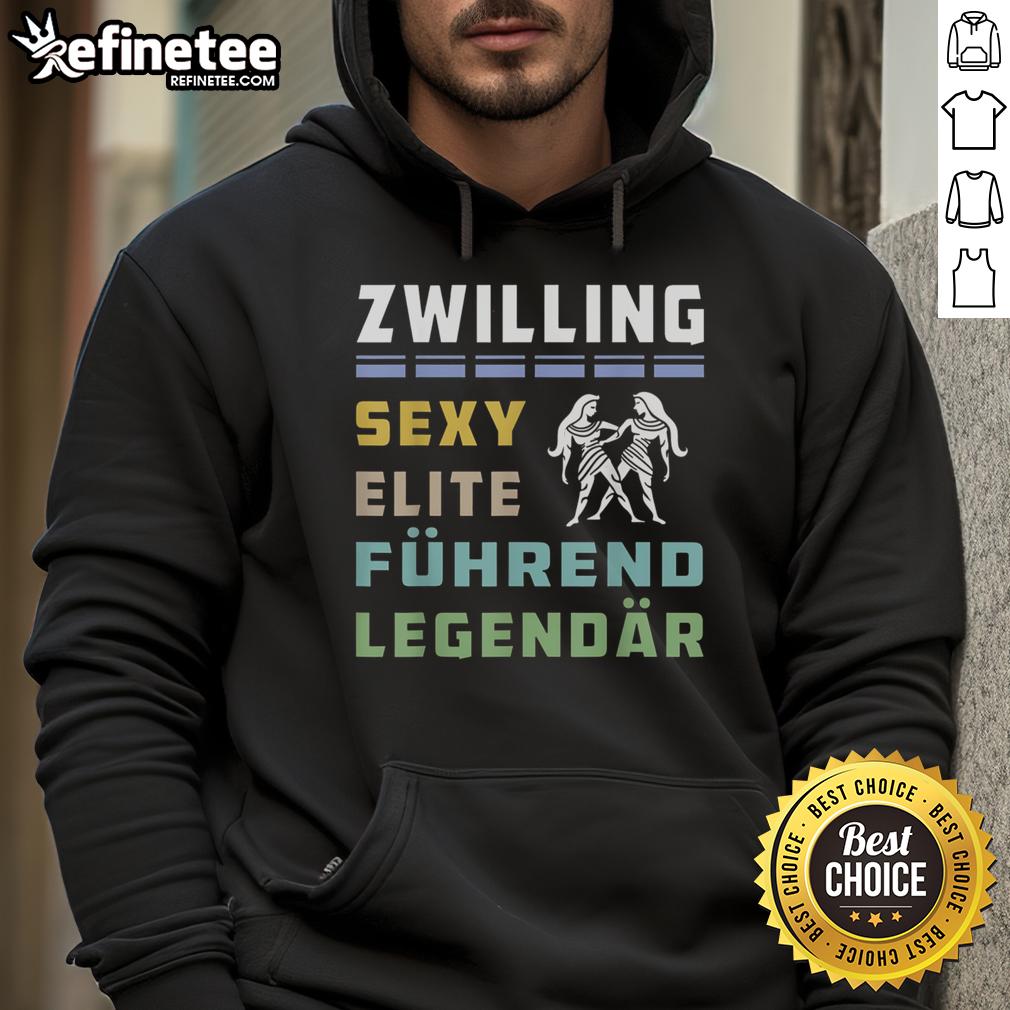 Official Bold German Gemini Typography Zwilling Sexy Elite Führend Legendär Hoodie Stylish 'Official Bold German Gemini Typography' hoodie featuring a sexy elite design, perfect for zodiac enthusiasts.