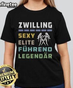 Bold German Gemini typography on a sexy elite tee for ladies, featuring legendary design and stylish flair.