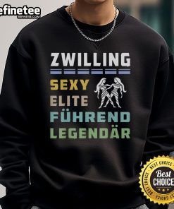 Alt Text: Stylish Official Bold German Gemini Typography Sweatshirt featuring 'Zwillings Sexy Elite' design for trendy fashion lovers.