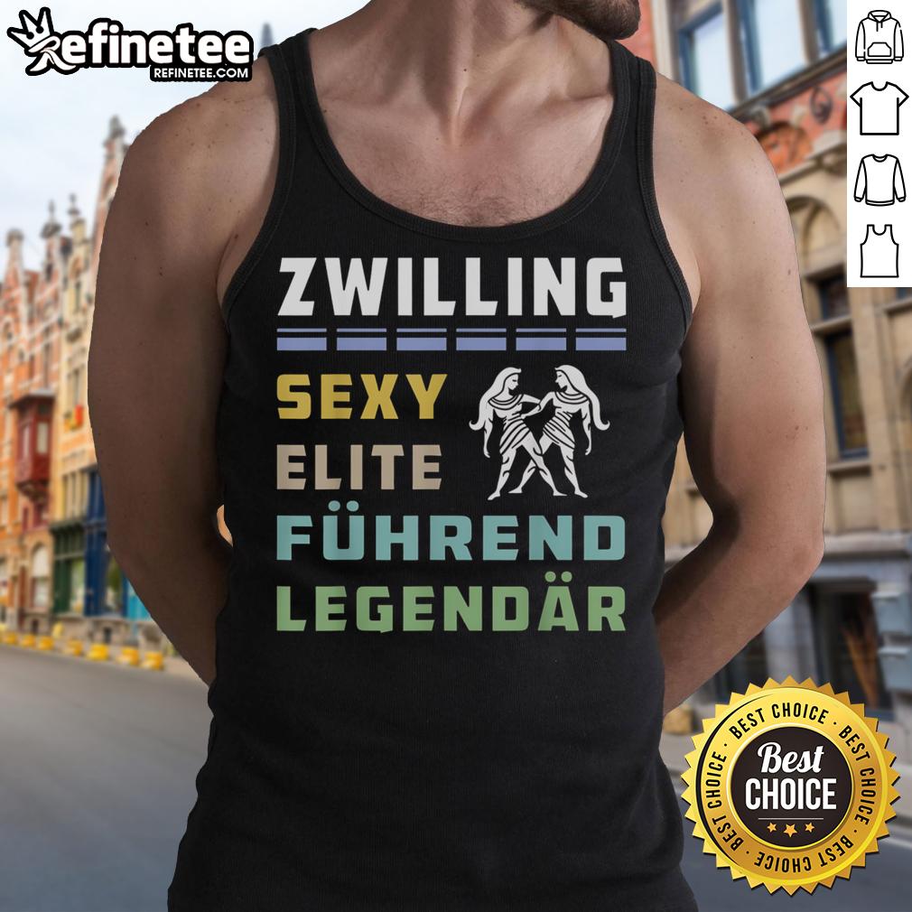 Official Bold German Gemini Typography Zwilling Sexy Elite Führend Legendär Tank Top Official Bold German Gemini Typography Tank Top featuring 'Zwillings' design, perfect for a stylish, elite look.