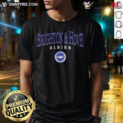 Official Brighton And Hove Albion Arch Letter T-Shirt featuring the club's iconic logo and stylish design.