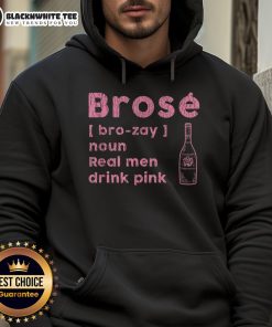 Alt Text: Official Brose Real Men Drink Pink Hoodie displayed on a hanger, featuring a stylish pink design for men's fashion.