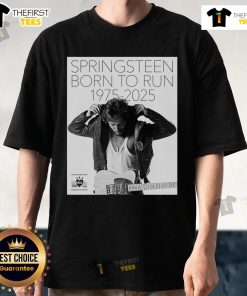 Alt Text: Official Bruce Springsteen Born To Run 50th Anniversary Poster T-Shirt featuring iconic album artwork and vibrant colors.