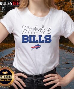 Alt Text: Official Buffalo Bills Football Homage youth ladies tee featuring love sign hand signals in team colors.