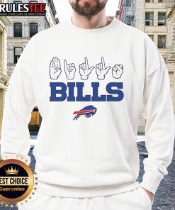 Official Buffalo Bills Football Homage Youth Love Sign Hand Signals Sweatshirt featuring team colors and logo.