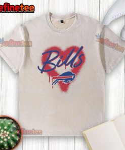 Official Buffalo Bills Football Spray Heart Washed T-Shirt featuring a stylish heart design for fans.