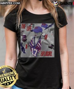 Buffalo Bills official ladies tee featuring 'The Life of a BFLOgirl' design, perfect for fans and game day attire.