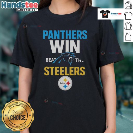 Official Carolina Panthers Victory Tee for ladies featuring team logo, perfect for game day and fan apparel.