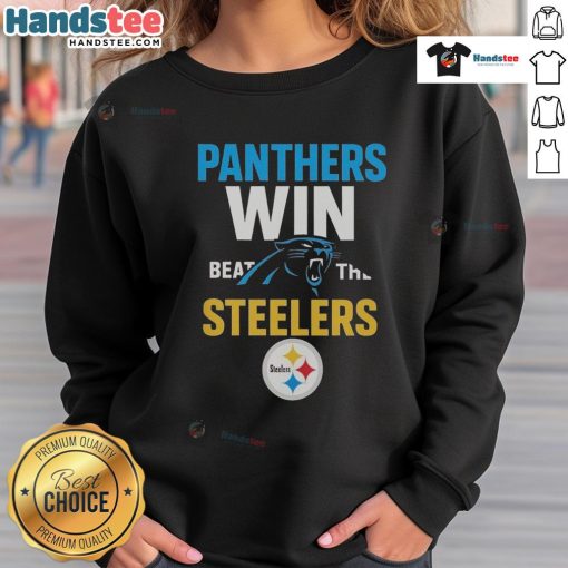 Official Carolina Panthers Victory sweatshirt celebrating the win against the Steelers, perfect for fans and game day.
