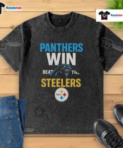 Official Carolina Panthers Victory T-Shirt featuring a bold design celebrating their win against the Steelers.