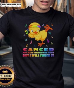 Official Cartoon Chick Karate Kick Cancer T-Shirt, showcasing a bold design symbolizing strength against cancer.
