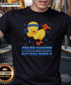 Official Cartoon Chick Karate Kick T-Shirt: 'Colon Cancer May Have Started The Fight But I Will Finish It' design.