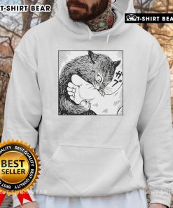 Alt Text: Cartoon hoodie featuring a playful cat biting feet, perfect for cat lovers and cozy casual wear.