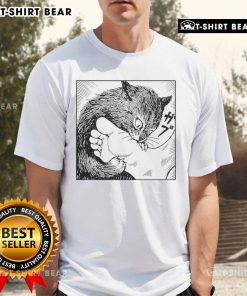 Official Cat Bites Feet Cartoon T-Shirt featuring a playful cat design, perfect for cat lovers and fun fashion enthusiasts.