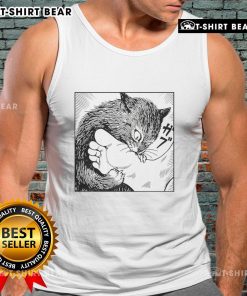 Official Cat Bites Feet Cartoon Tank Top featuring playful cat graphics and vibrant colors for cat lovers.