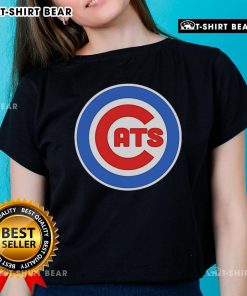 Official Chicago Cubs ladies tee featuring a stylish cat graphic, perfect for baseball fans and casual wear.