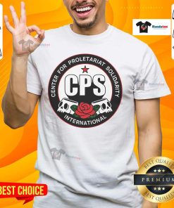 Alt Text: Official Center For Proletariat Solidarity Logo T-Shirt featuring bold graphic design and vibrant colors for activists.