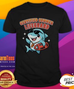 Official Certified Summer Lifeguard T-Shirt featuring vibrant colors and a bold lifeguard emblem for beach safety.