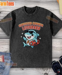 Official Certified Summer Lifeguard washed t-shirt in vibrant red, perfect for lifeguarding and beach activities.