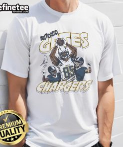 Official Chargers Antonio Gates signature t-shirt featuring team colors and Gates' name, perfect for fans and collectors.