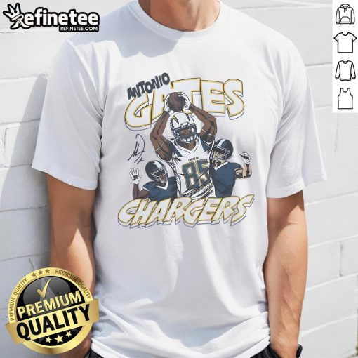 Official Chargers Antonio Gates signature t-shirt featuring team colors and Gates' name, perfect for fans and collectors.