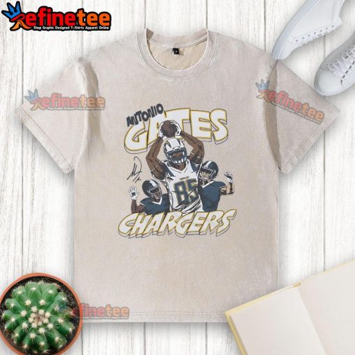 Alt Text: Official Chargers Antonio Gates Signature Washed T-Shirt featuring team logo and player signature design.