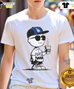 Alt Text: Official Charlie Brown Los Angeles Dodgers Cofflee T-Shirt featuring a playful design with iconic characters and team logo.