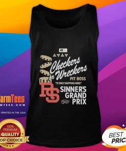 Official Checkers or Wreckers Distressed Tank Top in black, showcasing a trendy design for casual summer outfits.