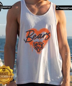 Alt Text: Official Chicago Bears Football Spray Heart Tank Top featuring a stylish design for fans supporting the team.