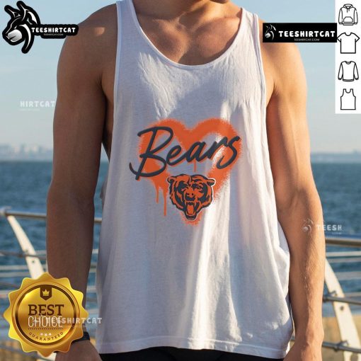 Alt Text: Official Chicago Bears Football Spray Heart Tank Top featuring a stylish design for fans supporting the team.