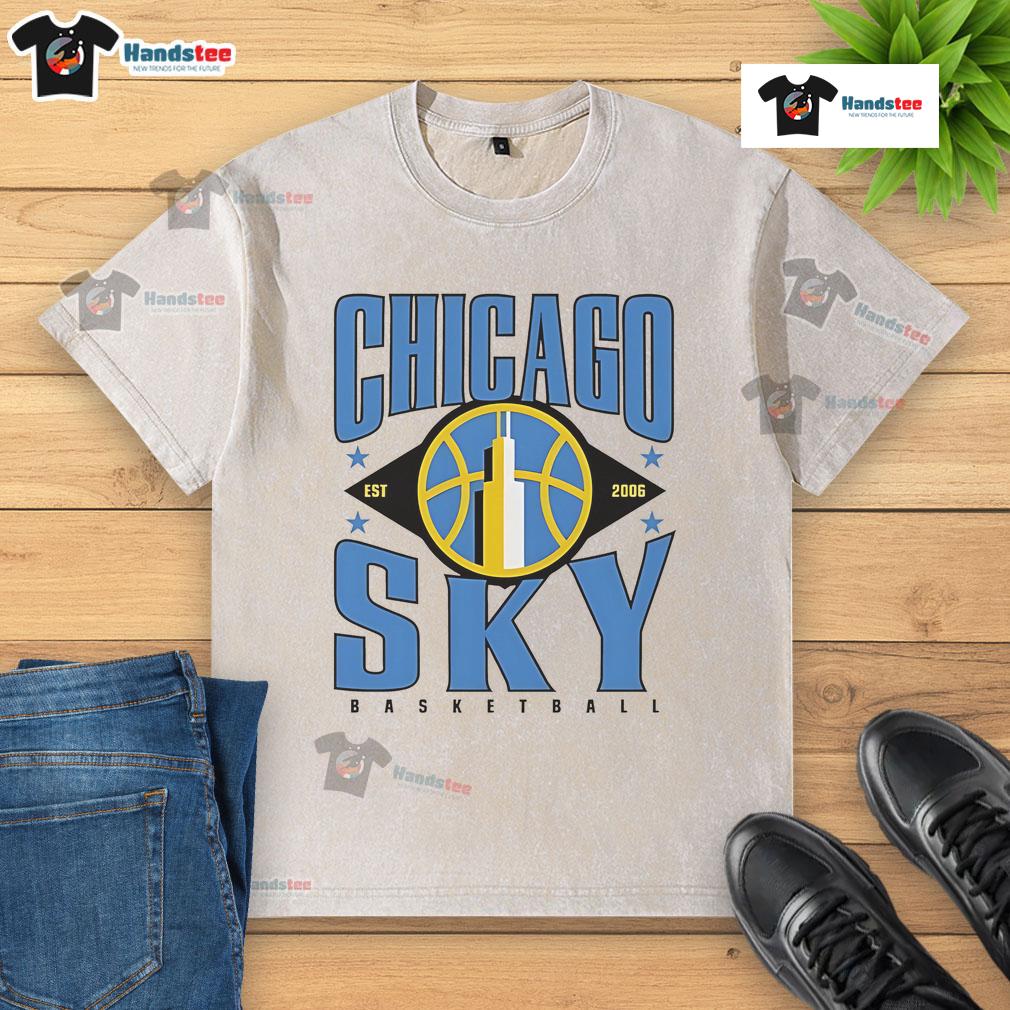 Official Chicago Sky Basketball Est 2006 Vintage Logo Washed T Shirt Alt Text: Vintage Chicago Sky basketball logo t-shirt, established 2006, featuring a washed design perfect for fans.