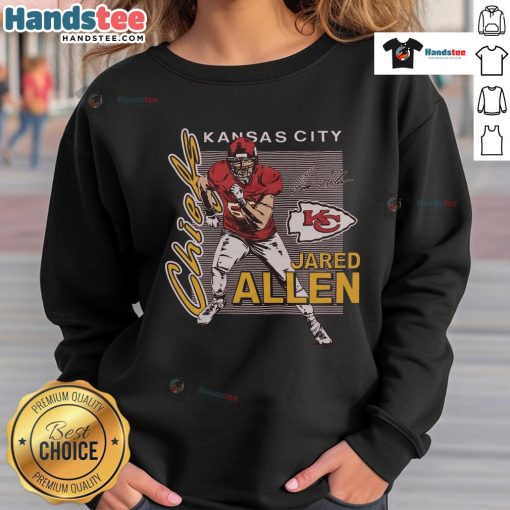 Alt Text: Official Chiefs Jared Allen signature sweatshirt featuring bold team colors and iconic player's autograph design.