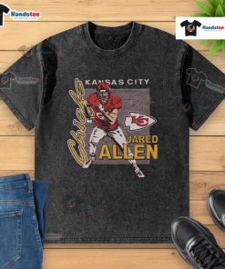 Alt Text: Official Chiefs Jared Allen Signature Washed T-Shirt featuring the player's name and team logo in a stylish design.