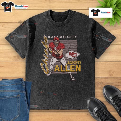 Alt Text: Official Chiefs Jared Allen Signature Washed T-Shirt featuring the player's name and team logo in a stylish design.