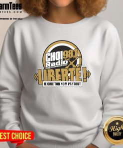 Alt Text: Official CHOI RadioX 98.1 Libert logo sweatshirt featuring vibrant design and comfortable fit for fans.
