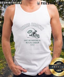 Official Chris Brown Breezy Bowl XX Tour 2025 New York Jets tank top featuring vibrant graphics and a sporty design.