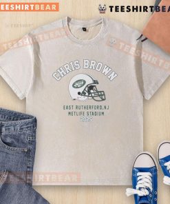 Alt Text: Official Chris Brown Breezy Bowl XX Tour 2025 New York Jets washed t-shirt featuring vibrant graphics and comfortable fit.