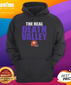 Alt Text: Official Clemson Tigers The Real Death Valley Helmet Hoodie featuring the iconic logo and vibrant team colors.