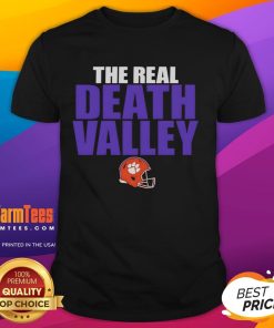 Official Clemson Tigers The Real Death Valley Helmet T-Shirt featuring vibrant team graphics and a comfortable fit.