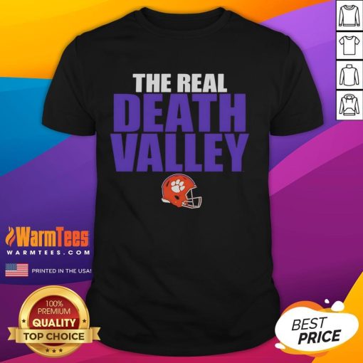 Official Clemson Tigers The Real Death Valley Helmet T-Shirt featuring vibrant team graphics and a comfortable fit.