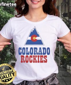 Alt Text: Official Colorado Rockies Hockey Mountain logo on a stylish ladies tee, perfect for fans and casual wear.